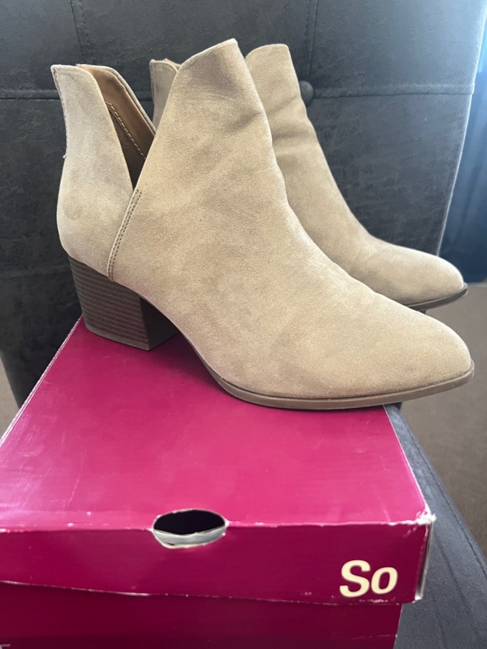 Kohl's Taupe Suede Cutout Ankle Booties